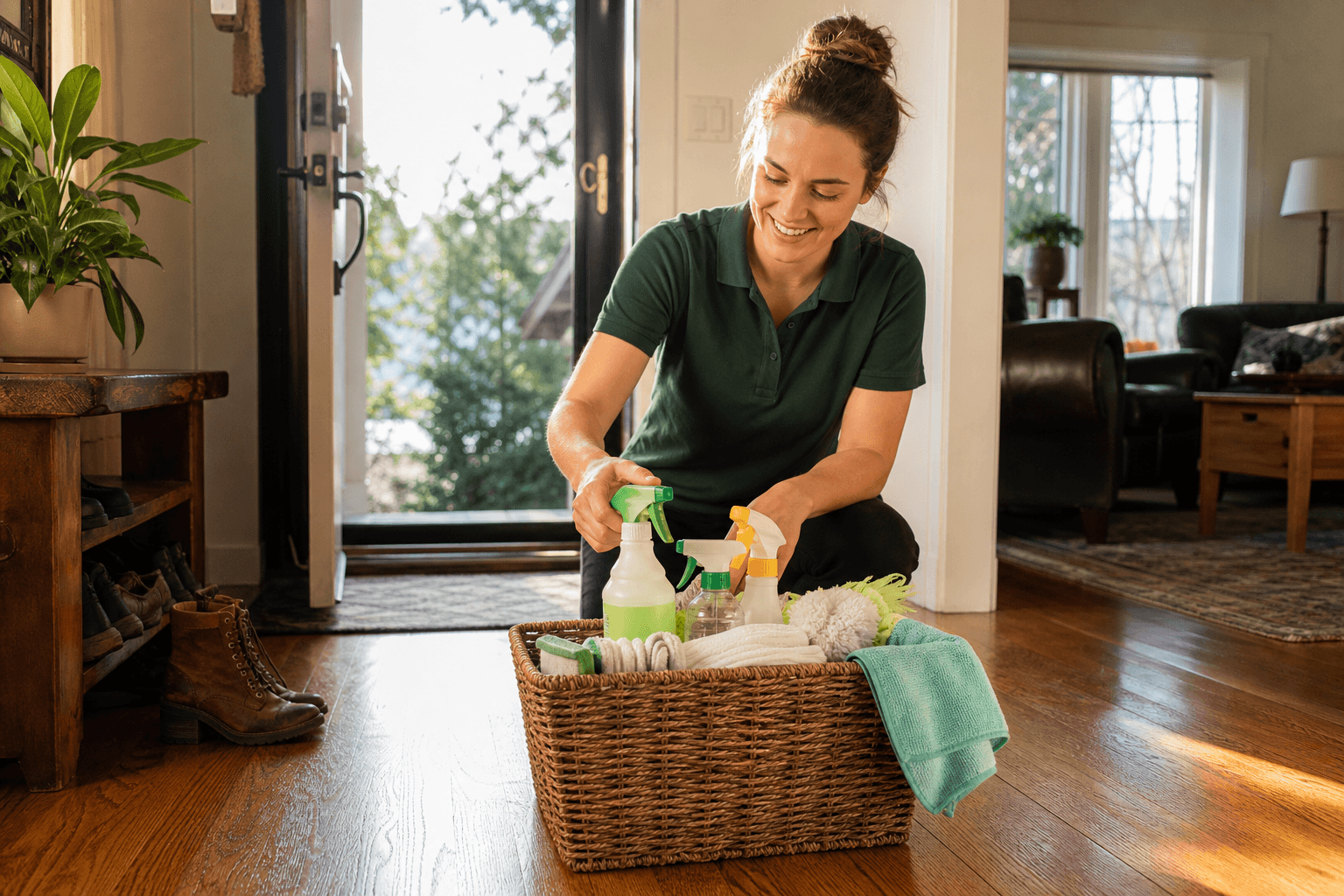 Cleaning supplies, ready to go