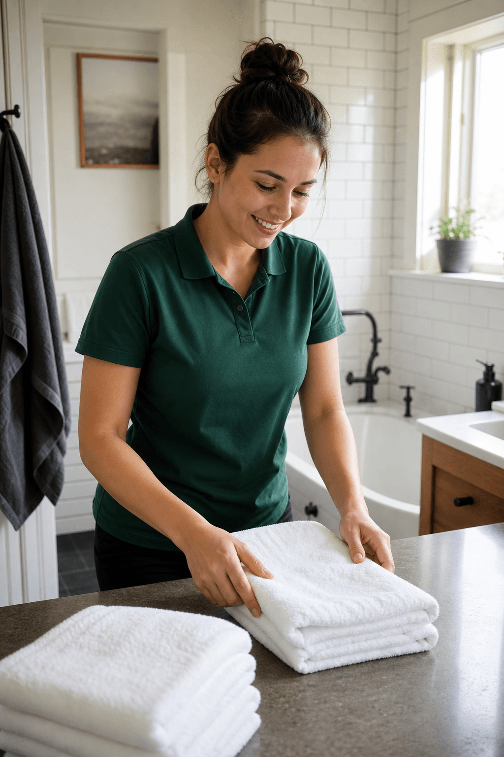 Folded towels, bathroom reset